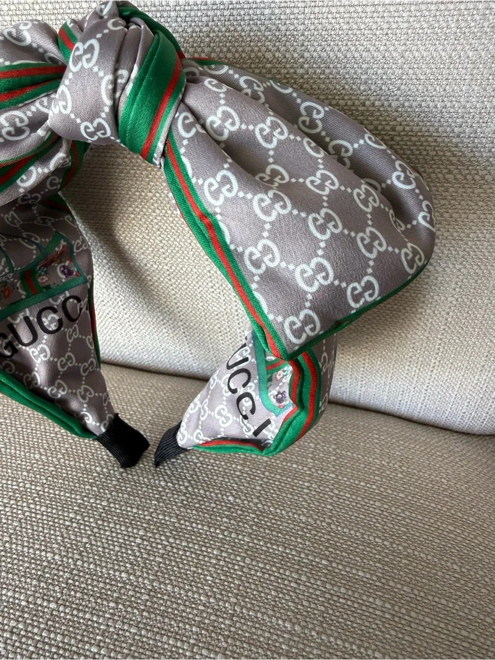 Custom Handmade Headband Gucci GG Fabric Green Red Bow